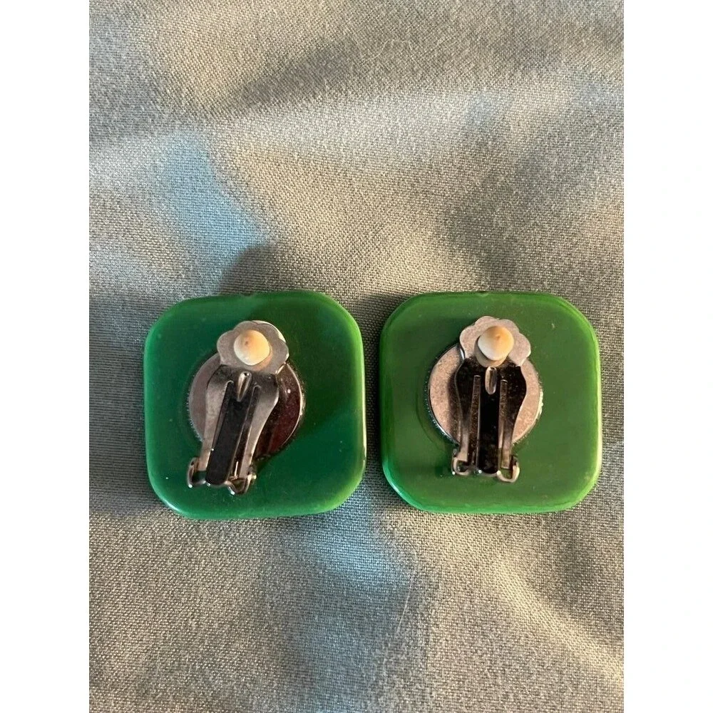 Vintage Green Bakelite Clip-On Earrings